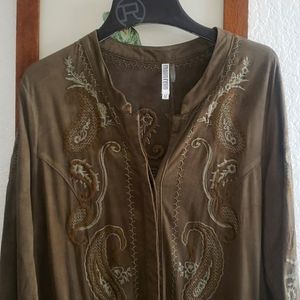 Moreno Ladie's Grey/Green Suede Jacket Cover Up